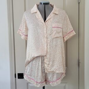 Eberjey Inez Washable Mulberry Silk Shorts & Top Pajama Set Size M